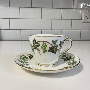 VTG Ivy Pattern Tea Cup and Saucer Wedgwood Santa Clara Bone China with Gold Rim
